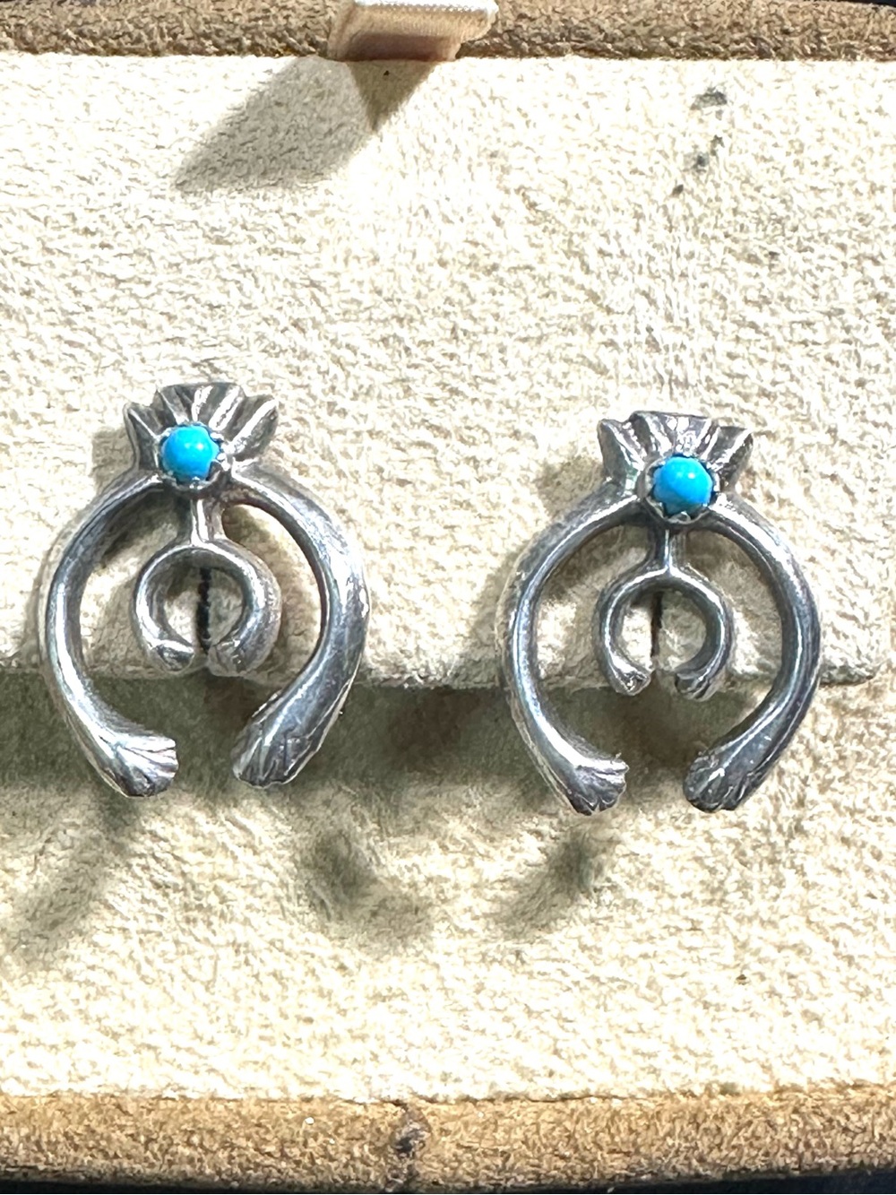 Vtg: Naja .925 Sterling Turquoise Horseshoe Earrings